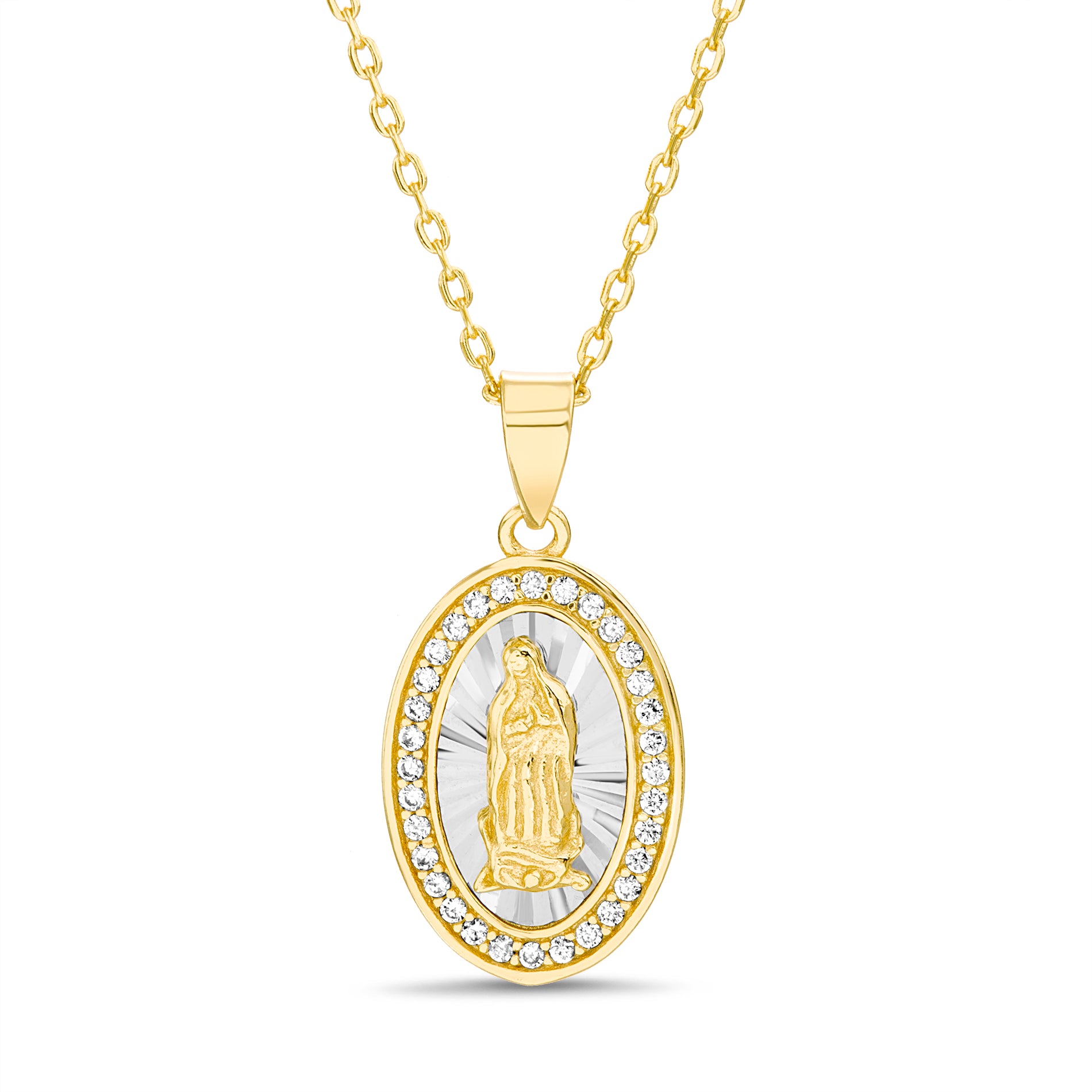 Two-Tone Virgin Mary Pendant Necklace